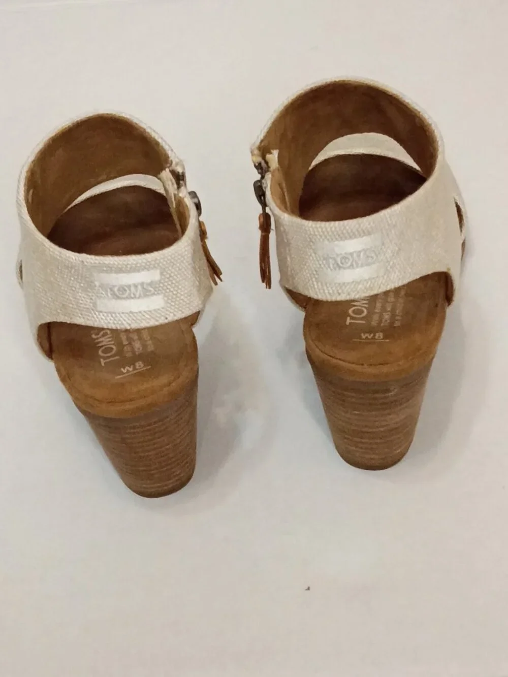 TOMS Majorca Cutout Block Heel Sandals Size 8 Natural Woven - Picture 2 of 7